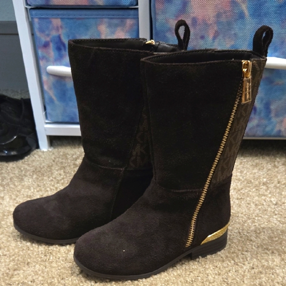 Michael Kors Dark Brown Kids Boots with Gold Zipper